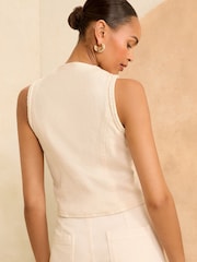 Love & Roses Ecru Cream Plait Denim Waistcoat - Image 3 of 4