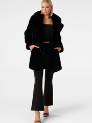 Forever New Black Iggy Longline Faux Fur Coat - Image 3 of 6