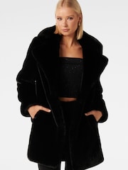 Forever New Black Iggy Longline Faux Fur Coat - Image 4 of 6