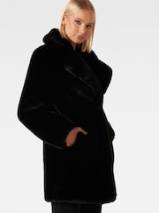Forever New Black Iggy Longline Faux Fur Coat - Image 5 of 6