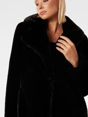 Forever New Black Iggy Longline Faux Fur Coat - Image 6 of 6