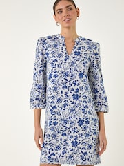 Roman Blue Floral Print V-Neck Shirt Dress - Image 2 of 4