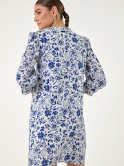 Roman Blue Floral Print V-Neck Shirt Dress - Image 3 of 4