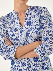 Roman Blue Floral Print V-Neck Shirt Dress - Image 4 of 4