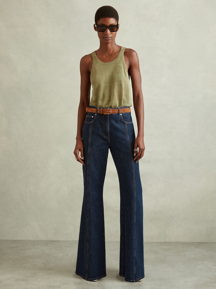 Reiss Dark Blue Juniper Flared Front Seam Jeans - Image 1 of 6