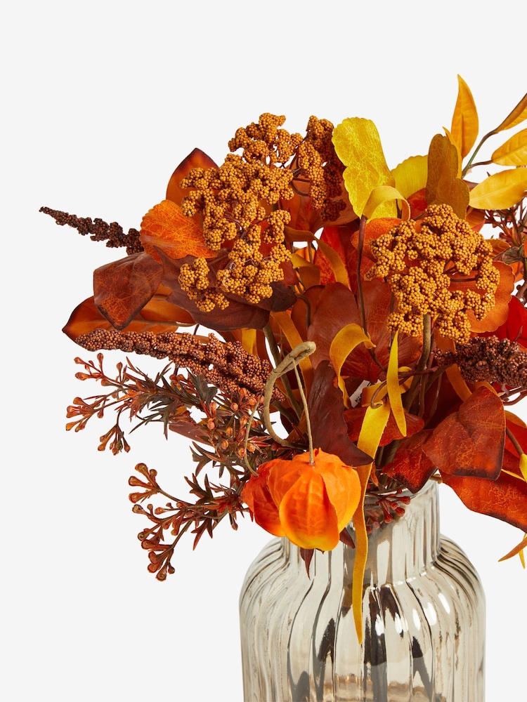 Orange Artificial Autumnal Arrangement in Glass Vase - Image 2 of 5 Orange Artificial Autumnal Arrangement in Glass Vase - Image 2 of 5