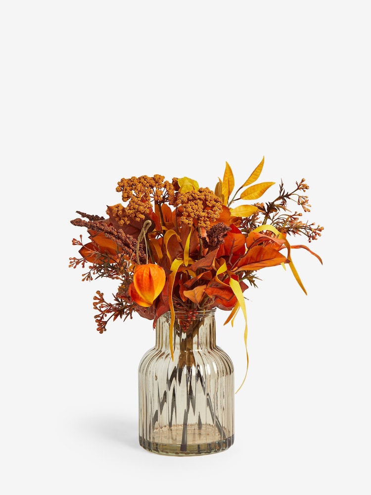 Orange Artificial Autumnal Arrangement in Glass Vase - Image 5 of 5