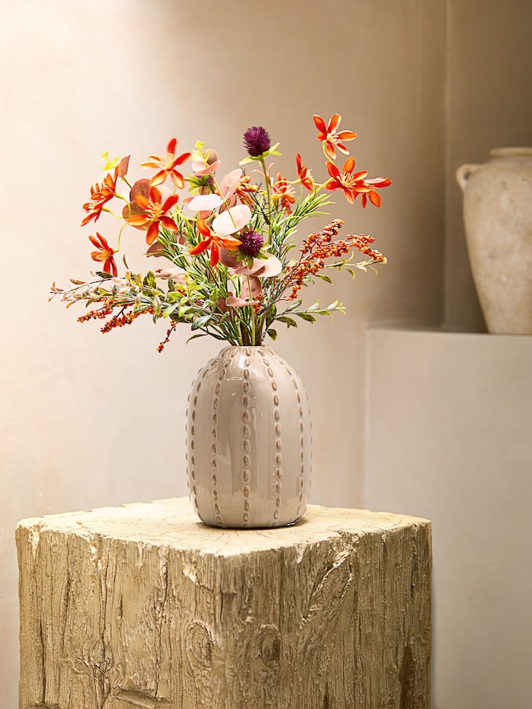 Orange Autumnal Floral Arrangement In Ceramic Vase - Image 1 of 4