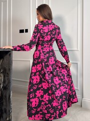 Girl In Mind Black Kira Wrap Detail Floral Maxi Shirt Dress - Image 2 of 4