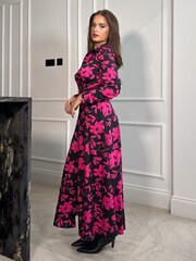 Girl In Mind Black Kira Wrap Detail Floral Maxi Shirt Dress - Image 3 of 4