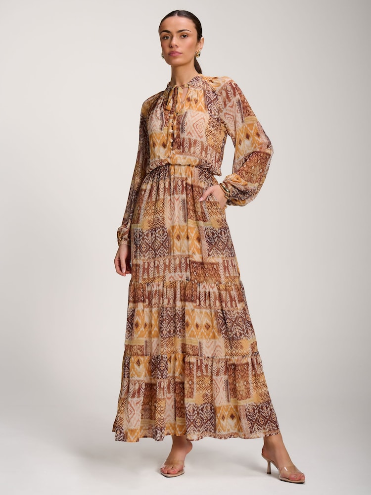 Πορτοκαλί - Jolie Moi Long Sleeve Chiffon Tiered Maxi Dress - Εικόνα 1 από 6