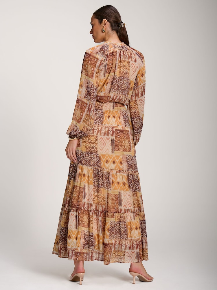 Πορτοκαλί - Jolie Moi Long Sleeve Chiffon Tiered Maxi Dress - Εικόνα 2 από 6