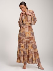 Πορτοκαλί - Jolie Moi Long Sleeve Chiffon Tiered Maxi Dress - Εικόνα 4 από 6