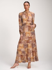 Πορτοκαλί - Jolie Moi Long Sleeve Chiffon Tiered Maxi Dress - Εικόνα 5 από 6