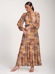 Πορτοκαλί - Jolie Moi Long Sleeve Chiffon Tiered Maxi Dress - Εικόνα 6 από 6
