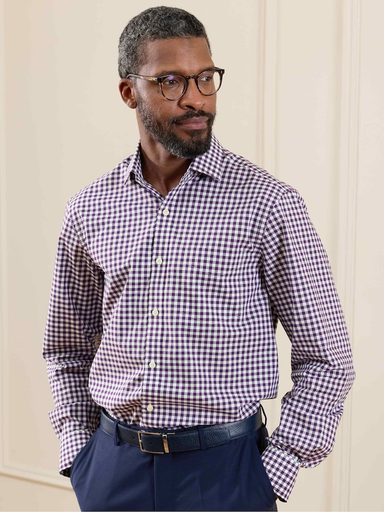 Savile Row Company Purple Classic Fit Cotton Poplin Gingham Check Single Cuff Formal Shirt - Image 1 of 5 Savile Row Company Purple Classic Fit Cotton Poplin Gingham Check Single Cuff Formal Shirt - Image 1 of 5