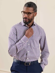 Savile Row Company Purple Classic Fit Cotton Poplin Gingham Check Single Cuff Formal Shirt - Image 2 of 5