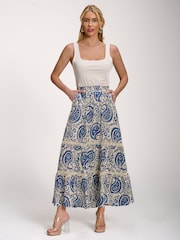 Jolie Moi Blue Lace Trim Tiered Maxi Skirt - Image 1 of 6