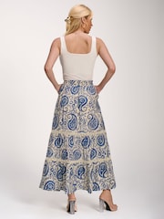 Jolie Moi Blue Lace Trim Tiered Maxi Skirt - Image 2 of 6