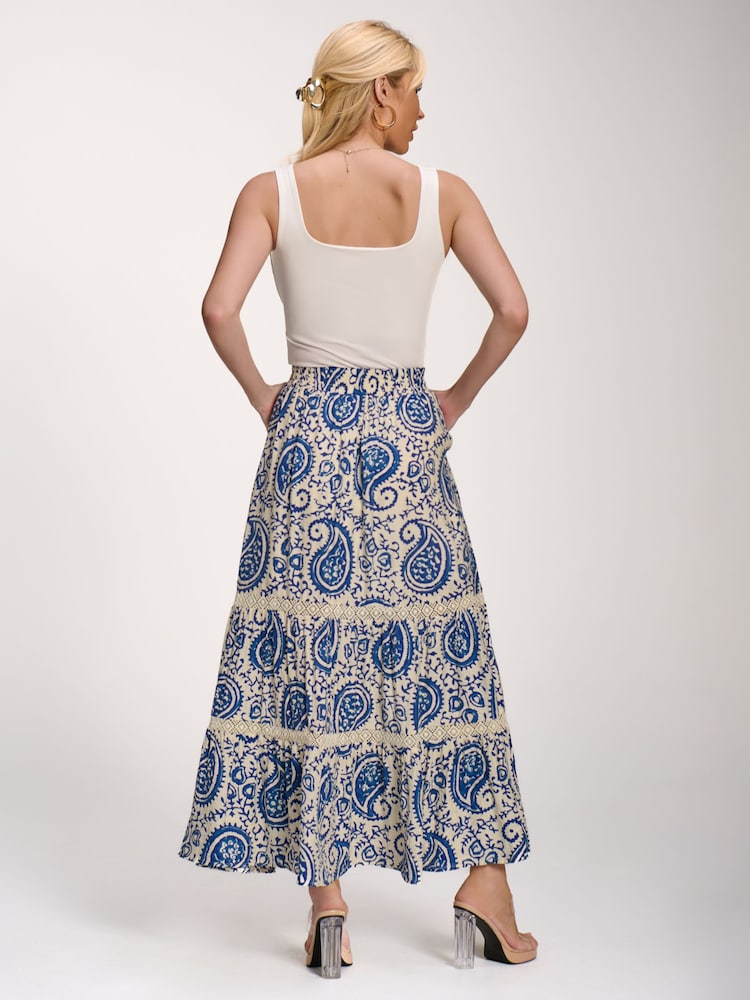 Jolie Moi Blue Lace Trim Tiered Maxi Skirt - Image 2 of 6