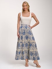 Jolie Moi Blue Lace Trim Tiered Maxi Skirt - Image 5 of 6