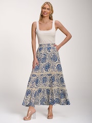 Jolie Moi Blue Lace Trim Tiered Maxi Skirt - Image 6 of 6