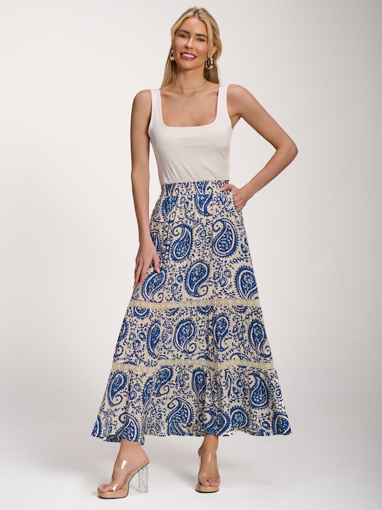 Jolie Moi Blue Lace Trim Tiered Maxi Skirt - Image 6 of 6