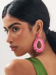 Pink Raffia Teardrop Statement Earrings Made With Recycled Metal - Image 1 of 3