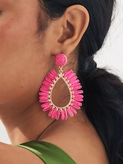Pink Raffia Teardrop Statement Earrings Made With Recycled Metal - Image 2 of 3