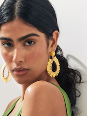 Yellow Raffia Teardrop Statement Earrings Made With Recycled Metal - Image 2 of 3