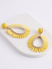 Yellow Raffia Teardrop Statement Earrings Made With Recycled Metal - Image 3 of 3
