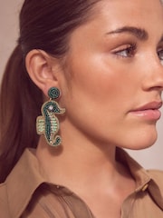Green Beaded Seahorse Earrings - Image 1 of 3