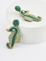 Green Beaded Seahorse Earrings - Image 3 of 3