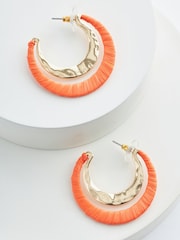 Orange Raffia Wrapped Hoops Earrings - Image 2 of 2