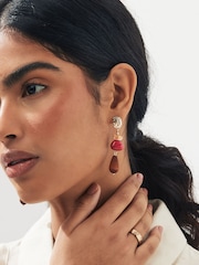 Orange/Pink Beaded Statement Drop Earrings - Image 1 of 3