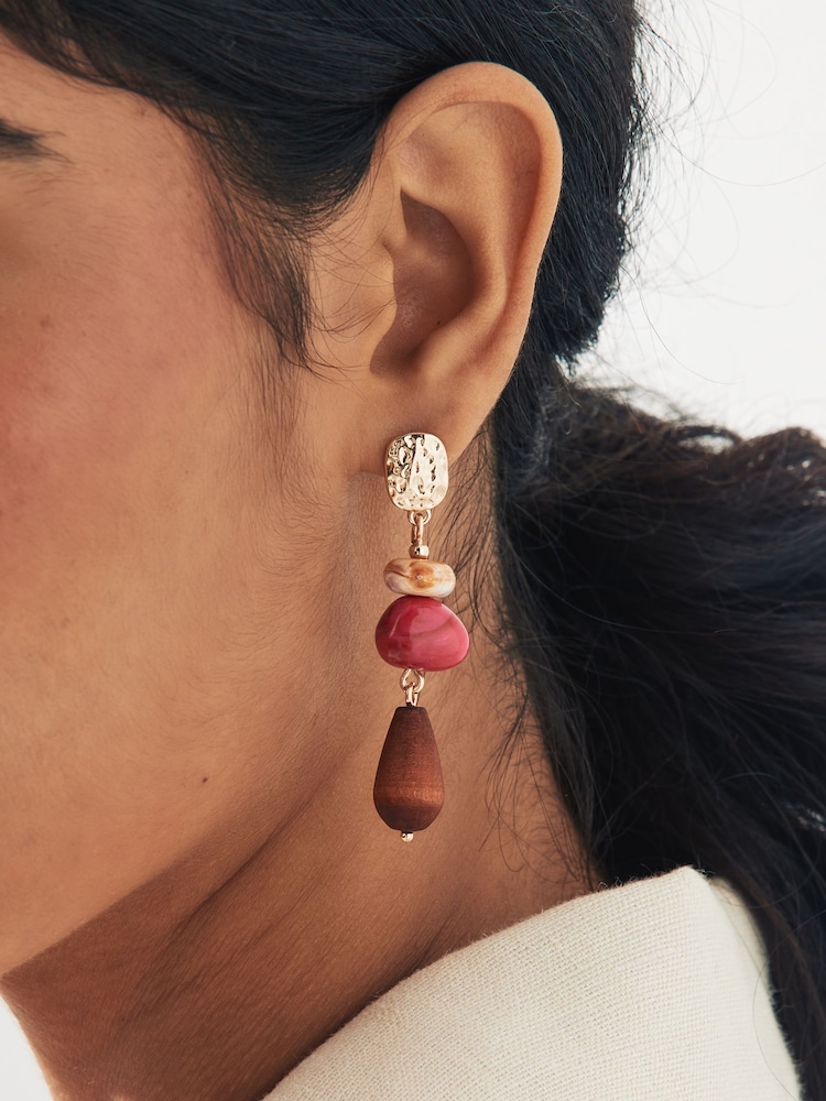 Orange/Pink Beaded Statement Drop Earrings - Image 2 of 3