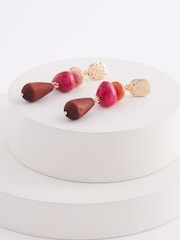 Orange/Pink Beaded Statement Drop Earrings - Image 3 of 3