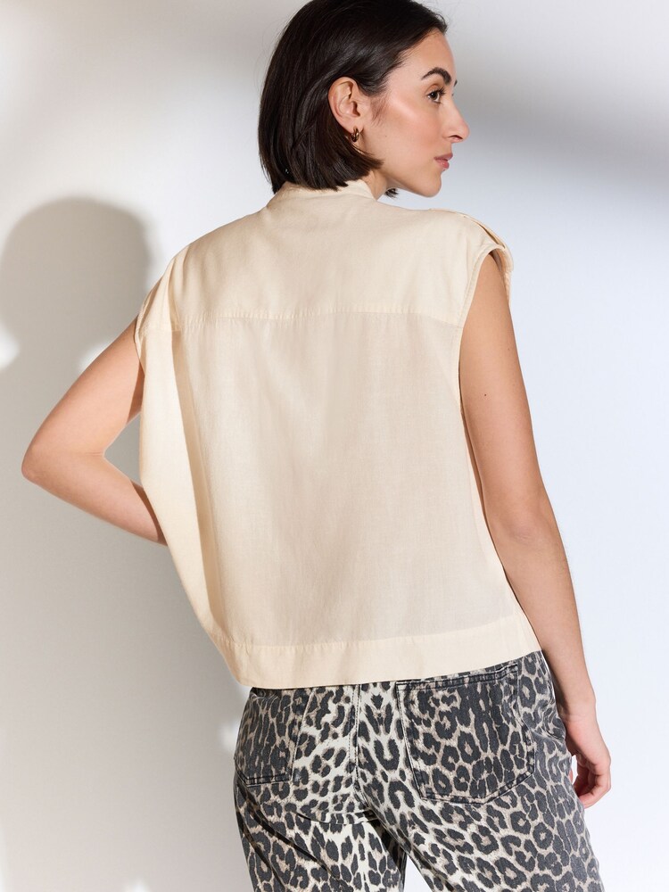 Ecru Sleeveless Utility Pocket Top - Image 2 of 5 Ecru Sleeveless Utility Pocket Top - Image 2 of 5