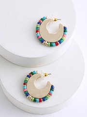 Multi Coloured Beaded Disc Hoop Earrings - Image 1 of 1