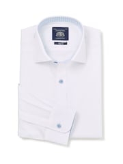 Savile Row Company White Slim Fit Cotton Poplin Contrast Button Gingham Trim Formal Shirt - Image 1 of 3