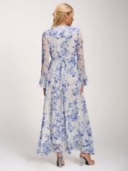 Jolie Moi Blue Long Sleeve Chiffon Ruffle Maxi Dress - Image 2 of 6
