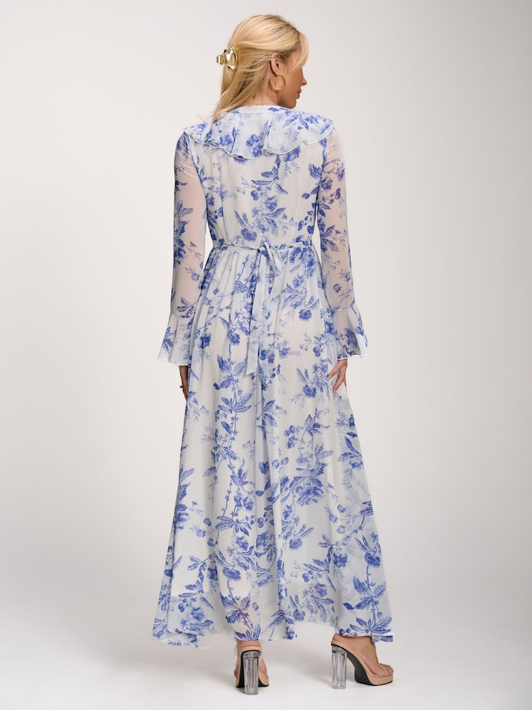 Jolie Moi Blue Long Sleeve Chiffon Ruffle Maxi Dress - Image 2 of 6 Jolie Moi Blue Long Sleeve Chiffon Ruffle Maxi Dress - Image 2 of 6