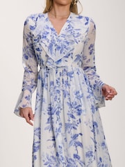 Jolie Moi Blue Long Sleeve Chiffon Ruffle Maxi Dress - Image 3 of 6