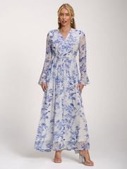 Jolie Moi Blue Long Sleeve Chiffon Ruffle Maxi Dress - Image 4 of 6
