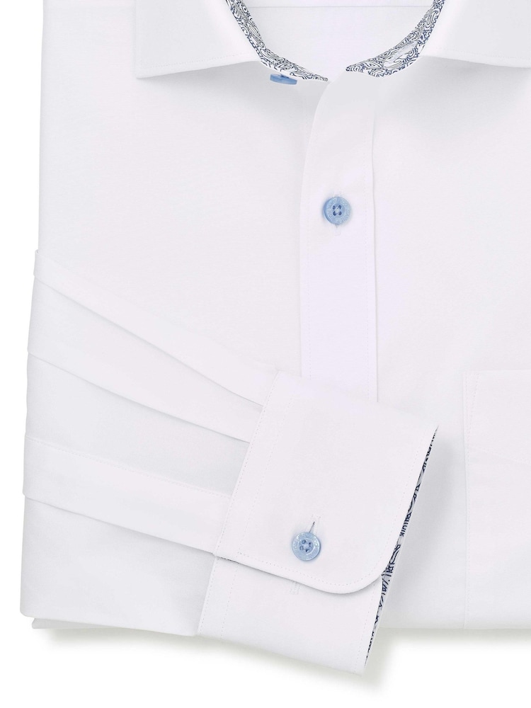 Savile Row Company White Classic Fit Contrast Button Paisley Trim Single Cuff Formal Shirt - Image 5 of 5