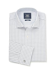 Savile Row Company Blue Slim Fit Cotton Twill Window Check Double Cuff Formal Shirt - Image 1 of 3
