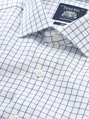 Savile Row Company Blue Slim Fit Cotton Twill Window Check Double Cuff Formal Shirt - Image 2 of 3