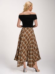 Jolie Moi Brown Checked Chiffon Hanky Hem Maxi Skirt - Image 2 of 6