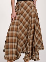 Jolie Moi Brown Checked Chiffon Hanky Hem Maxi Skirt - Image 3 of 6