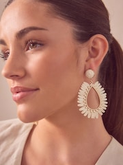 Bone Raffia Teardrop Statement Earrings Made With Recycled Metal - Image 1 of 4